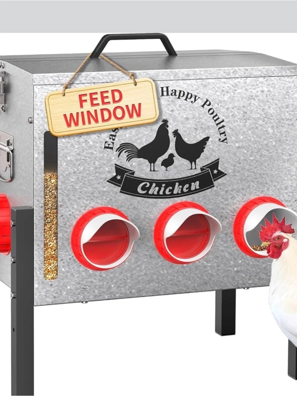 10-Gal Metal Chicken Feeder - 8 Ports, 55LB Capacity, Anti-Waste, Rust-Proof, Ou